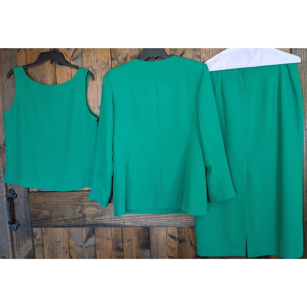 Maxie Klein Vintage 90s Emerald Green Sequin 3pc Skirt & Tank Suit Set Size 14 - Picture 3 of 11